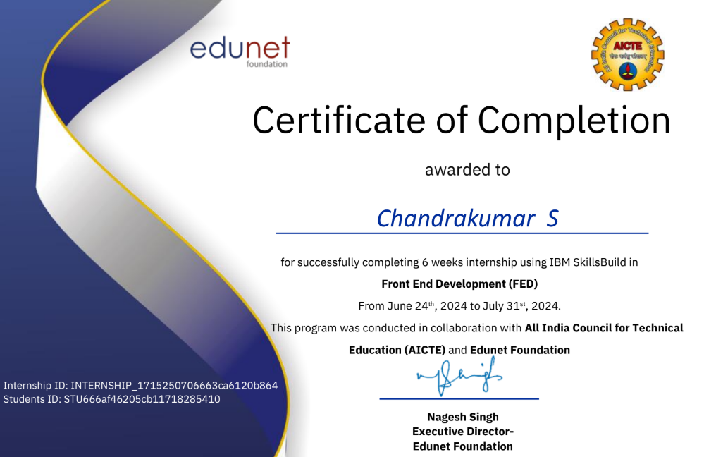 Front End Development certificate image